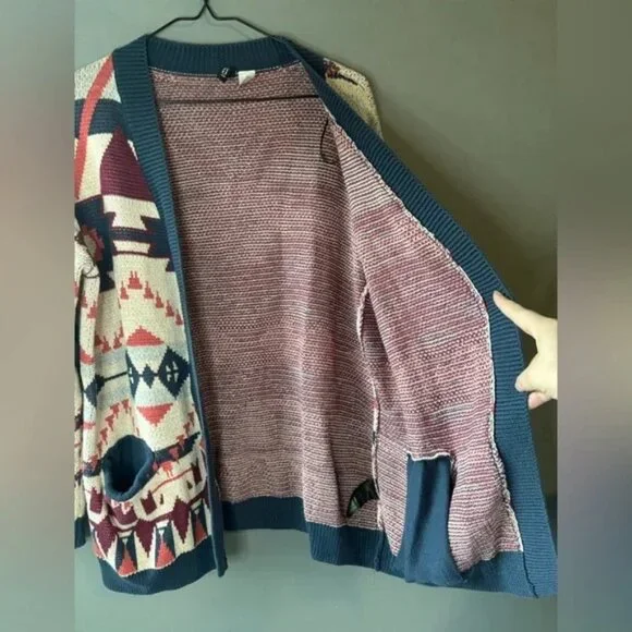 Divided size XS Southwestern Tribal Bohemian Open front Cardigan, 100% Cotton - Picture 7 of 7